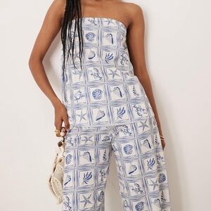 ASOS DESIGN loose fit bandeau top in blue shell print - part of a set